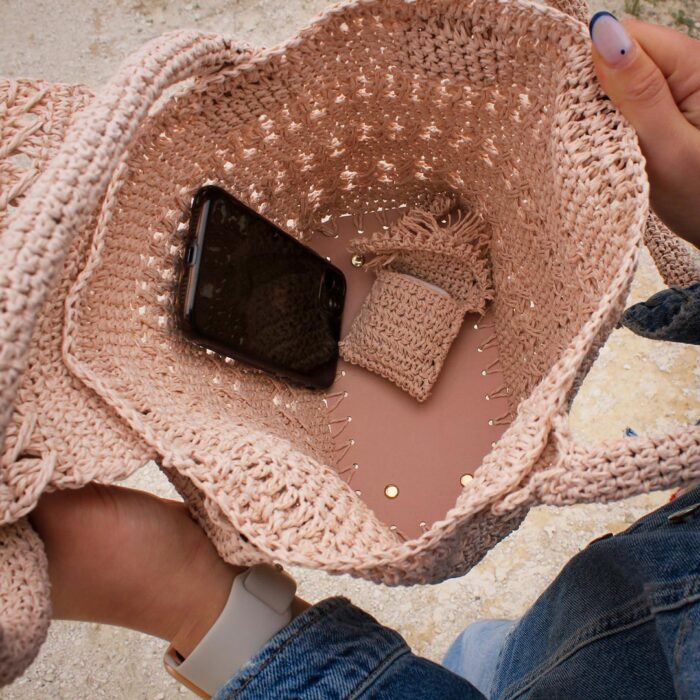 Uçuk Pembe Kağıt İp Omuz Çantası – Image 12