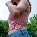 Pembe Boho Crop Top | Desenli Sırttan Bağlamalı — изображение 7