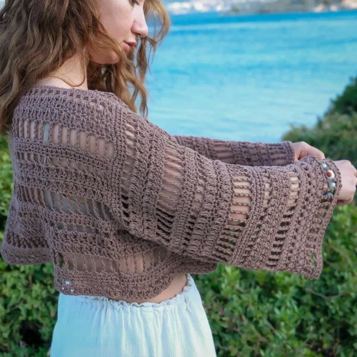 Uzun Kollu Transparan üst | %100 El Yapımı Oversize Üst - Görsel 6