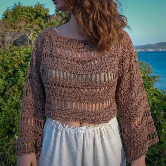 Uzun Kollu Transparan üst | %100 El Yapımı Oversize Üst - Görsel 7