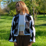 Siyah Beyaz Mozaik Üçgen Desenli Hırka - Görsel 7