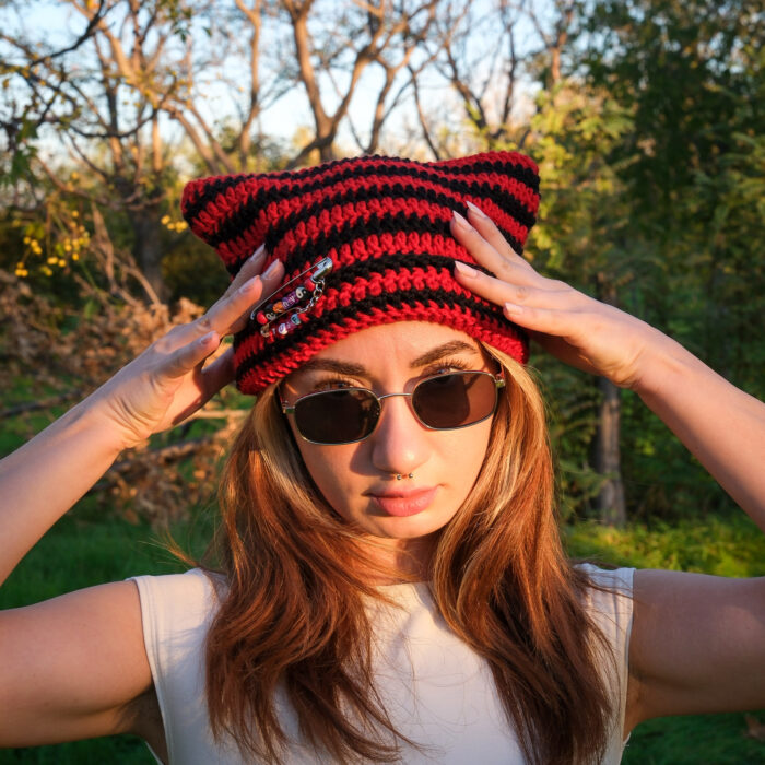 Çizgili Kedi Kulaklı Bere – Image 8