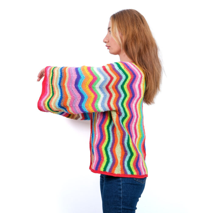 Zigzag Desenli Hırka | El Örgüsü Renk Dalgası Ceket - Görsel 3