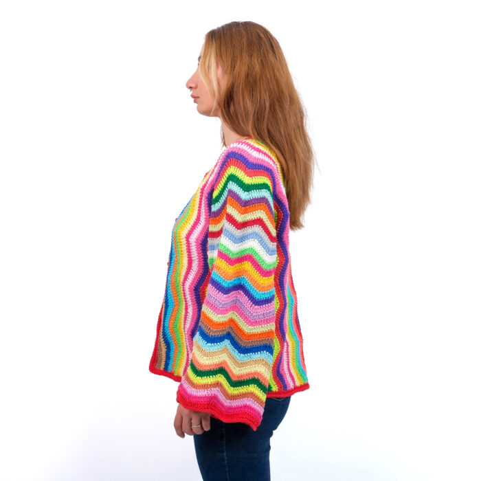 Zigzag Desenli Hırka | El Örgüsü Renk Dalgası Ceket - Görsel 4