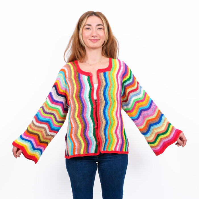 Zigzag Desenli Hırka | El Örgüsü Renk Dalgası Ceket - Görsel 6