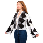 Siyah Beyaz Mozaik Üçgen Desenli Hırka - Görsel 2