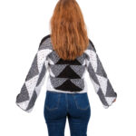 Siyah Beyaz Mozaik Üçgen Desenli Hırka - Görsel 4